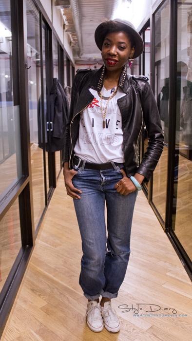 MONDAYJACKET: Zara Leather Moto JacketTee: Young & RecklessJeans:Mavi Shoes: ConverseHat: Shannon Phillips